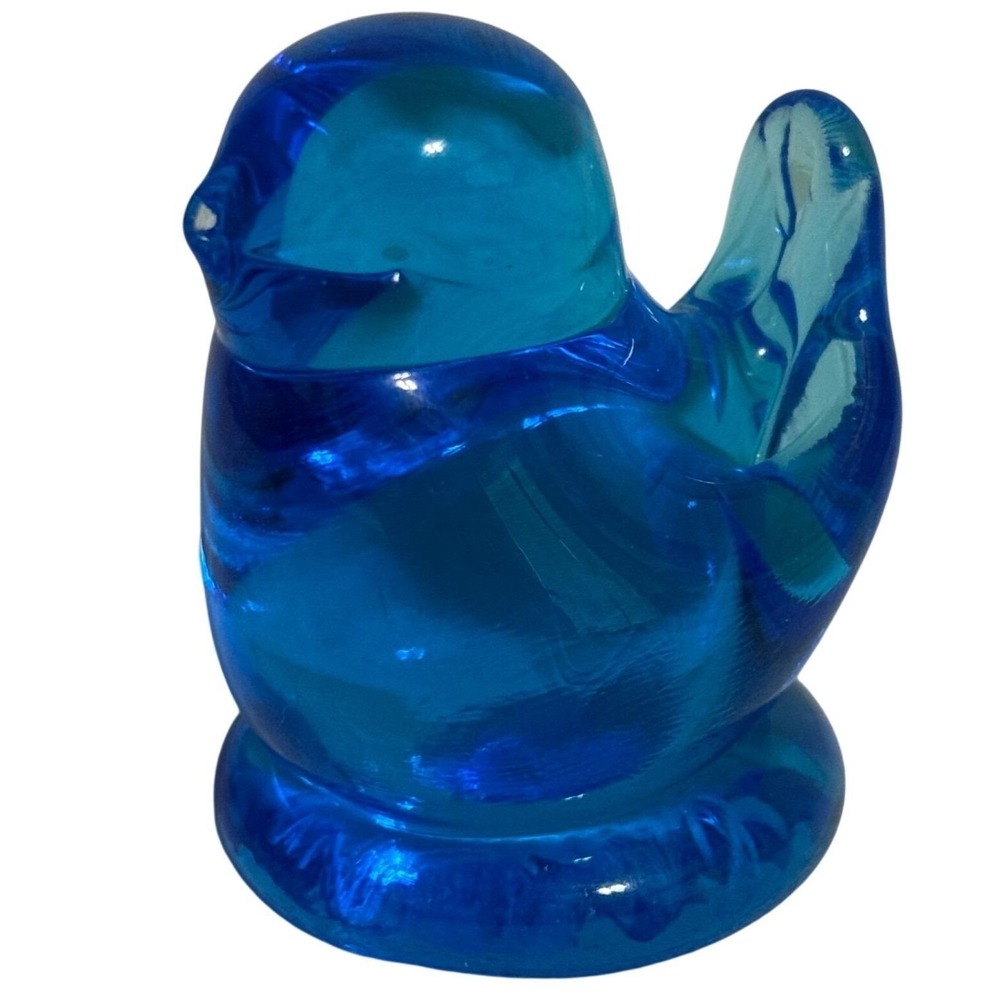 Vintage 1996 Leo Ward Signed Blue Bird of Happiness Hand Blown Glass Figurine